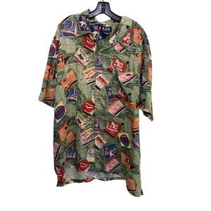 K.A.D Clothing Co Button Up Shirt Multi Destination Camp Green Size XL